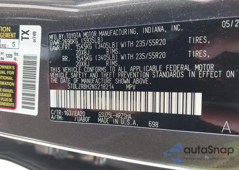 2022 Toyota Highlander Xse из США, поврежденный, VIN 5TDLZRBH2NS218214